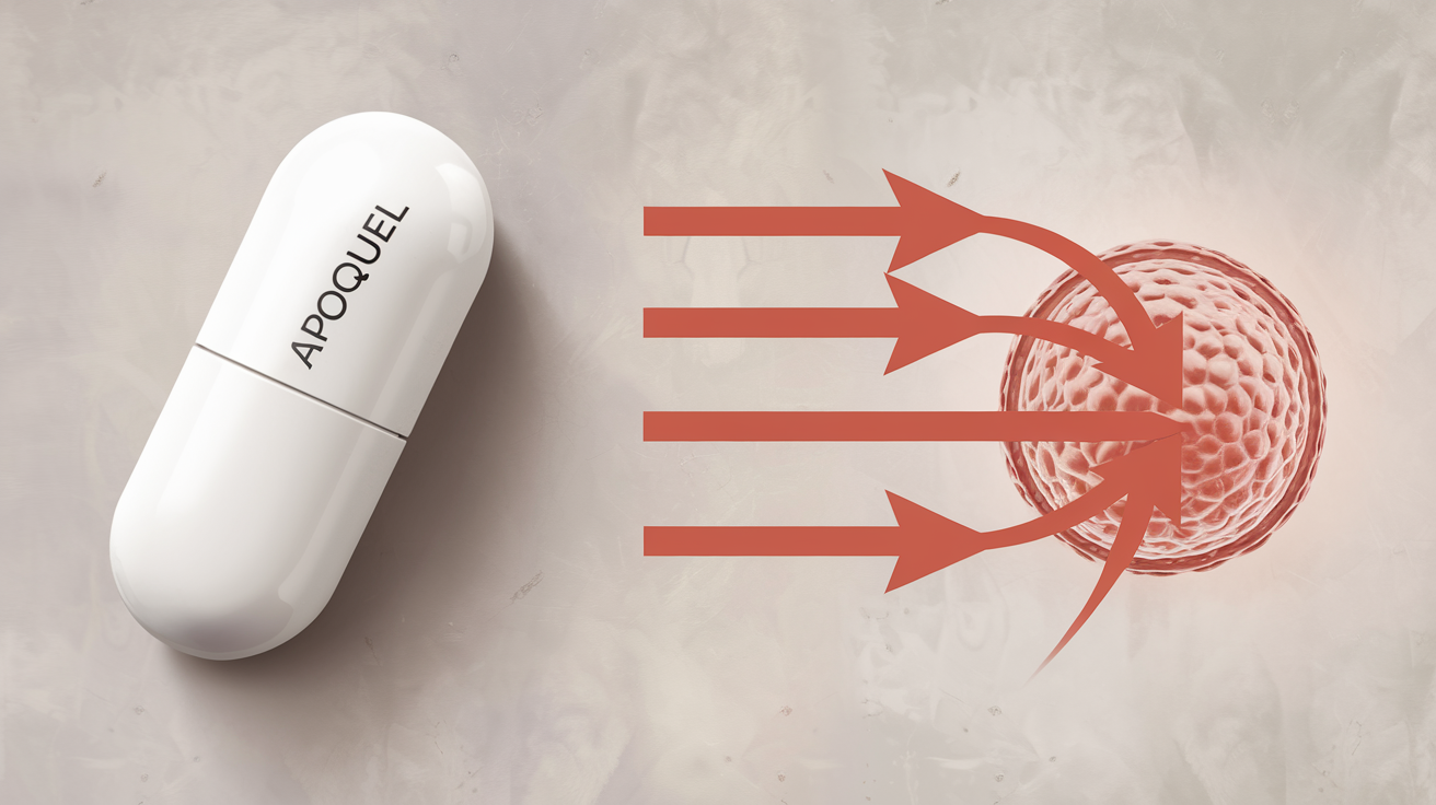 Comprimé Apoquel et schéma expliquant le blocage des cytokines