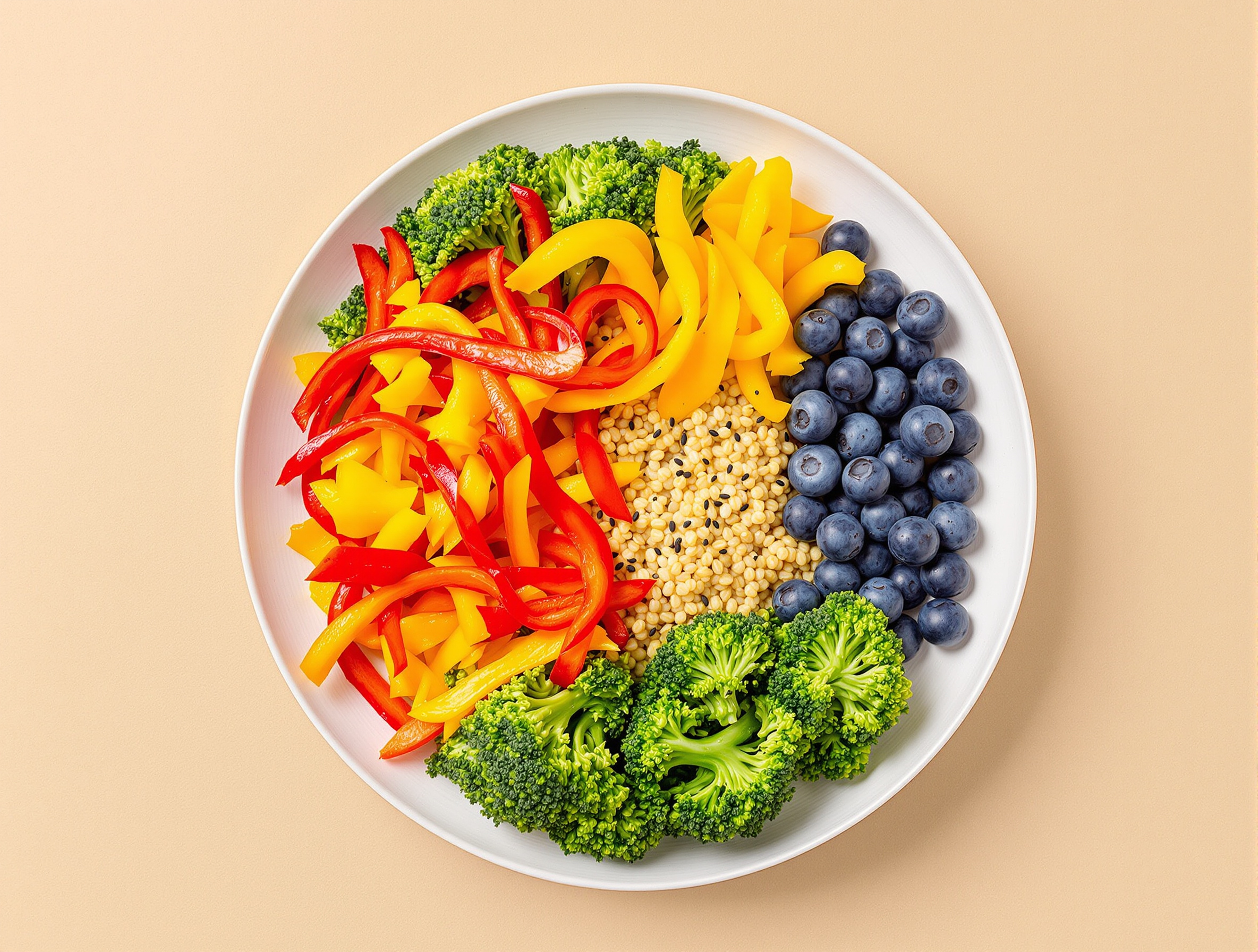 Assiette colorée illustrant la diversification alimentaire par les couleurs.
