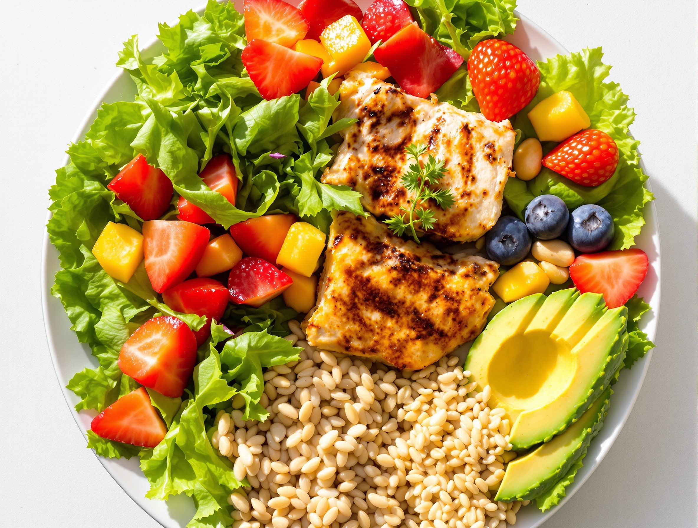 Assiette équilibrée avec différents groupes d'aliments pour une alimentation variée