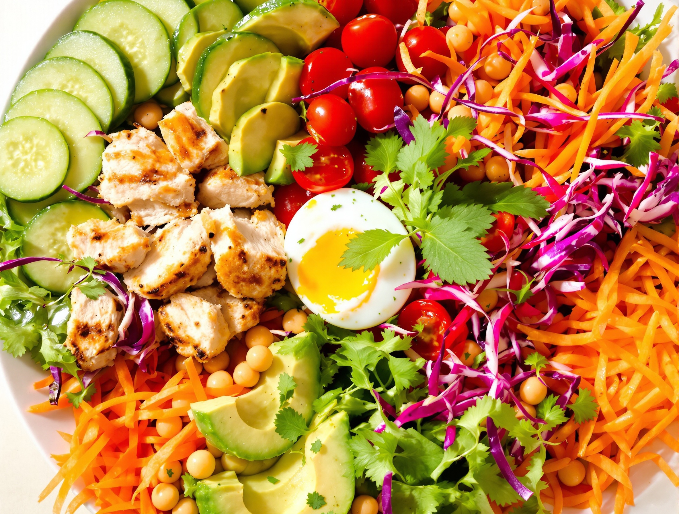 Assiette colorée de rééquilibrage alimentaire avec aliments bruts