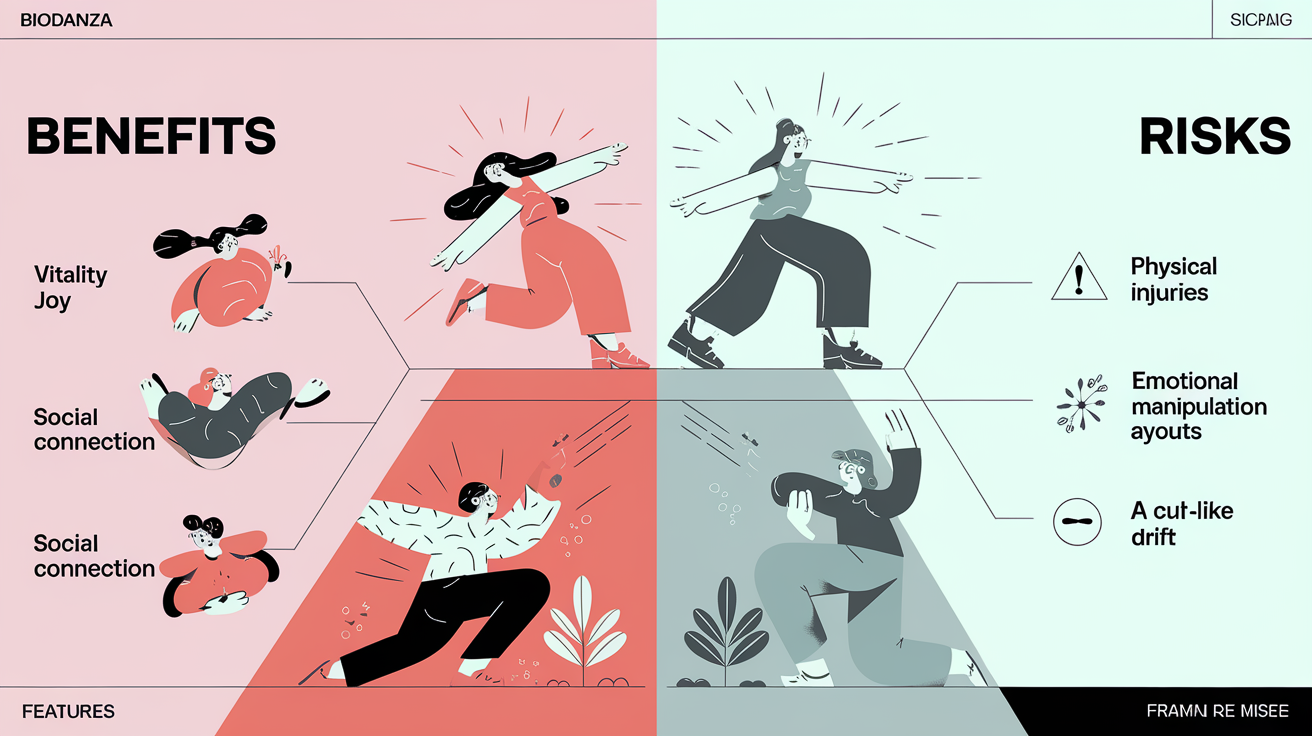 Balance illustrée entre bienfaits et risques de la Biodanza