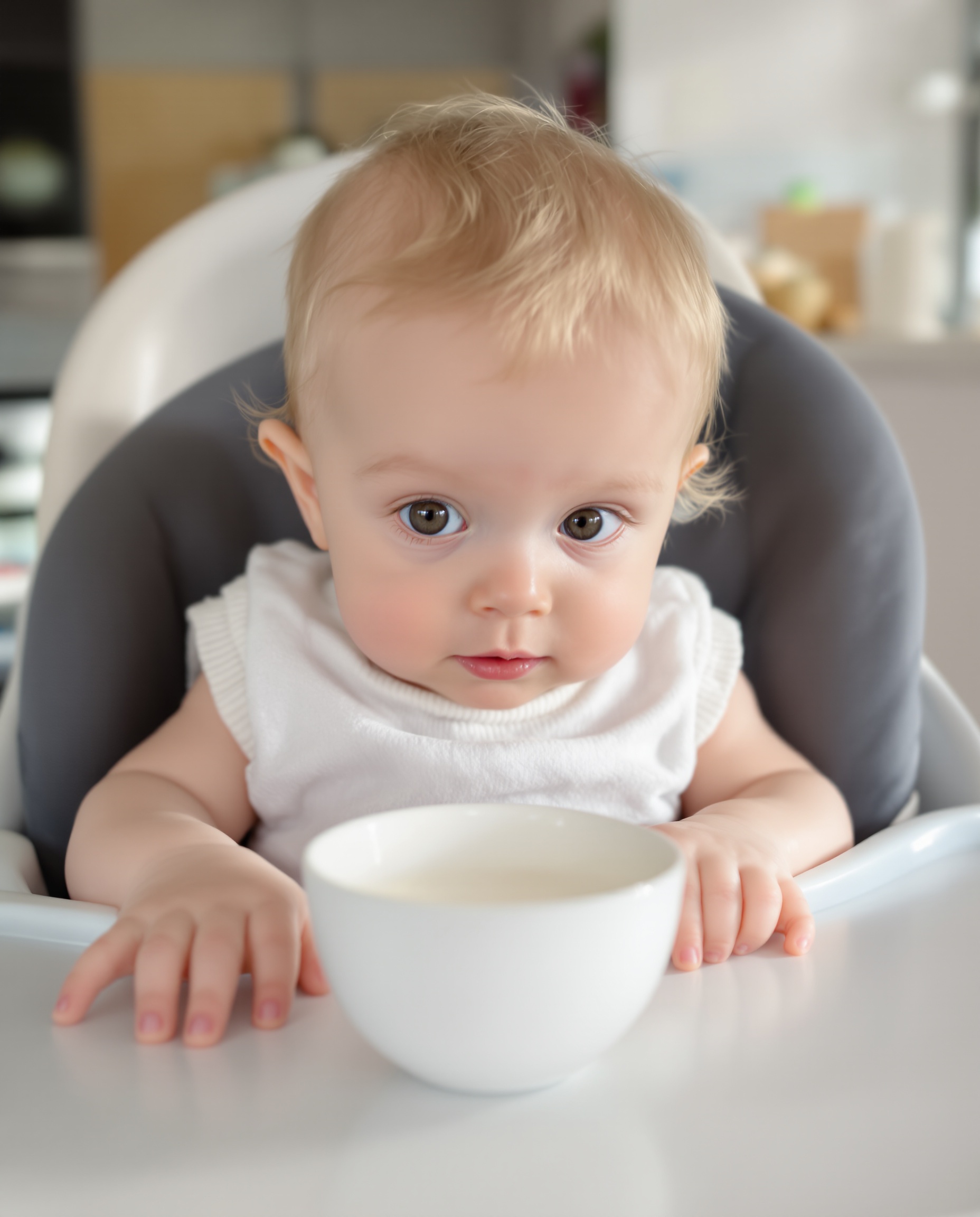 Bébé attentif découvrant un petit suisse nature