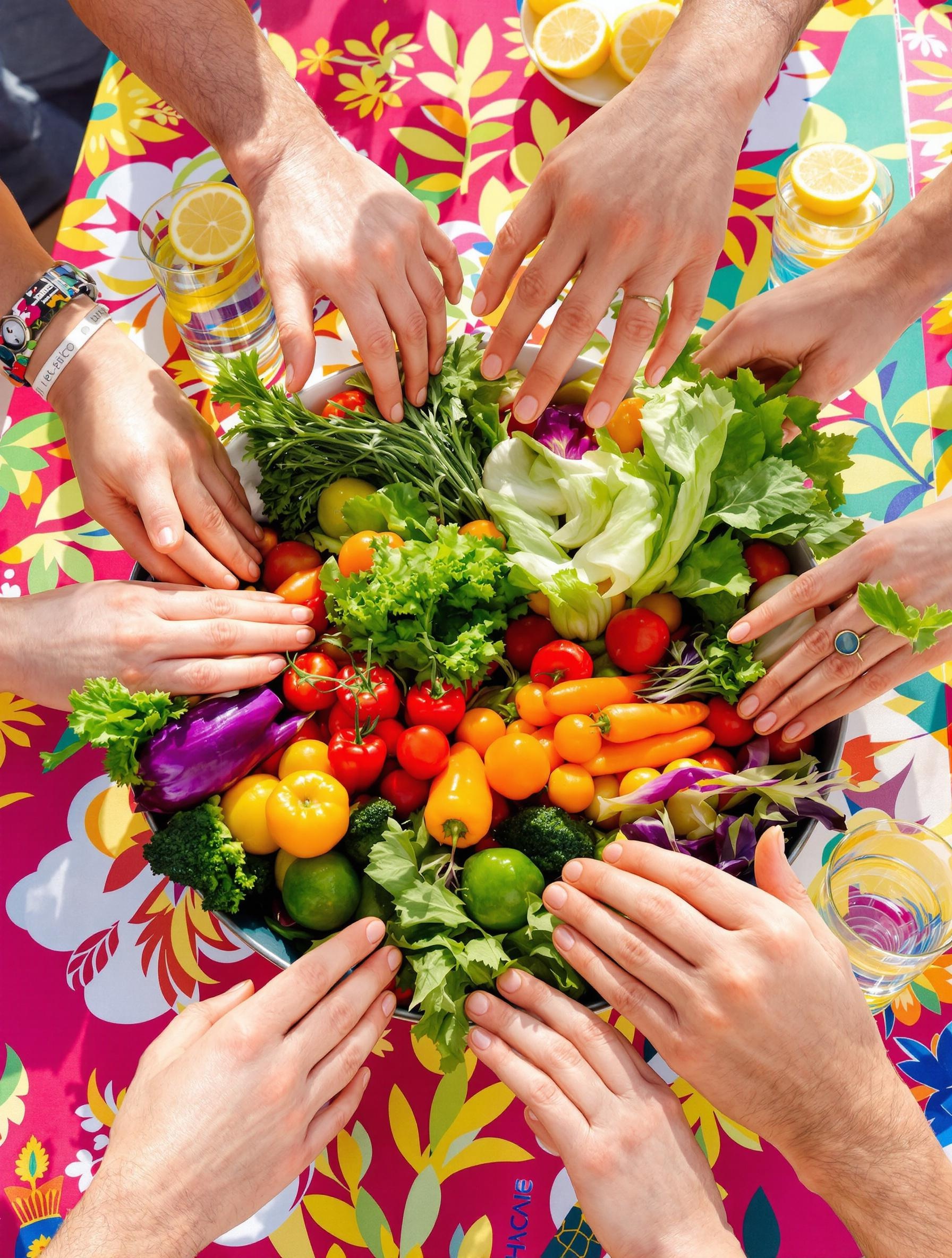 Récolte fêtée autour d’un bol coloré de légumes
