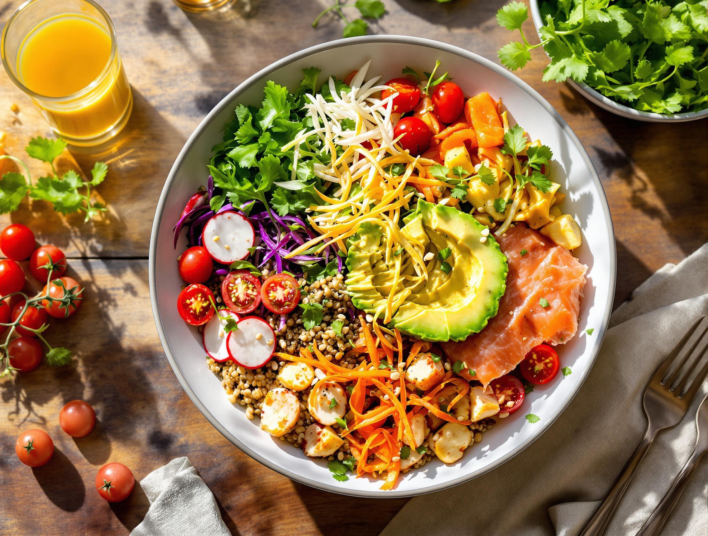 Exemple de repas équilibré avec protéines végétales, légumes et bons lipides