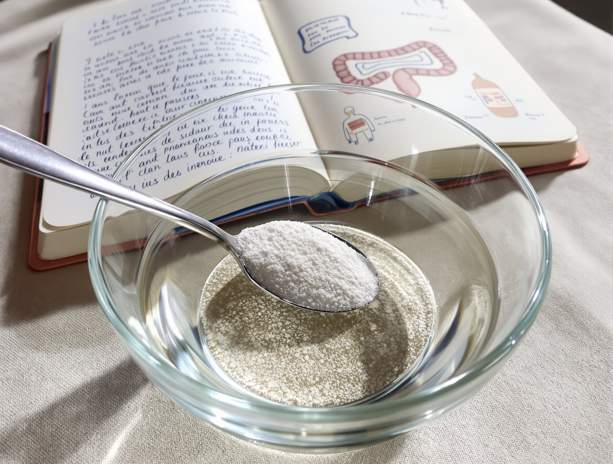 Bol transparent avec Optifibre dissous et carnet naturopathe