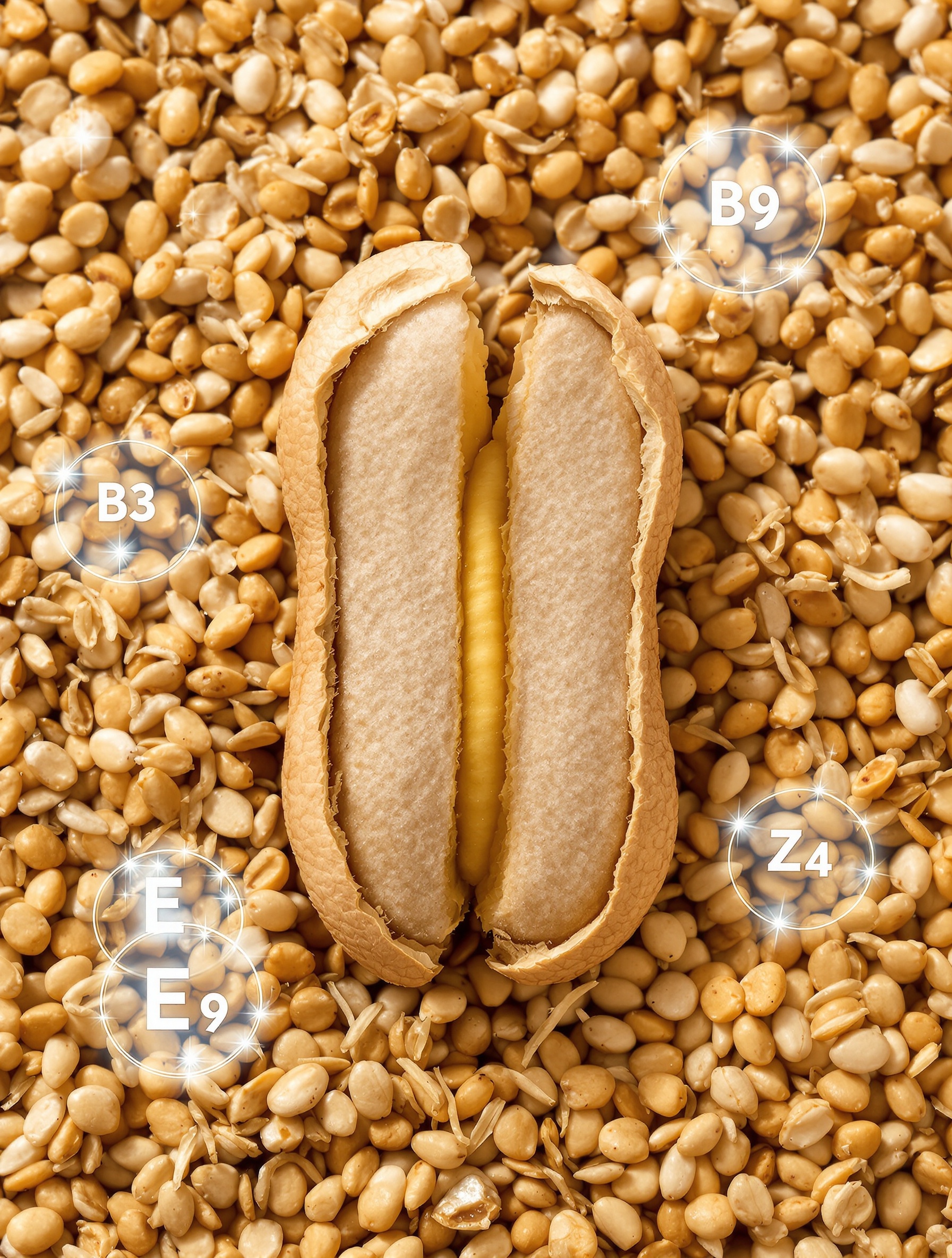 cacahuète détaillée avec fibres, protéines, vitamines et minéraux