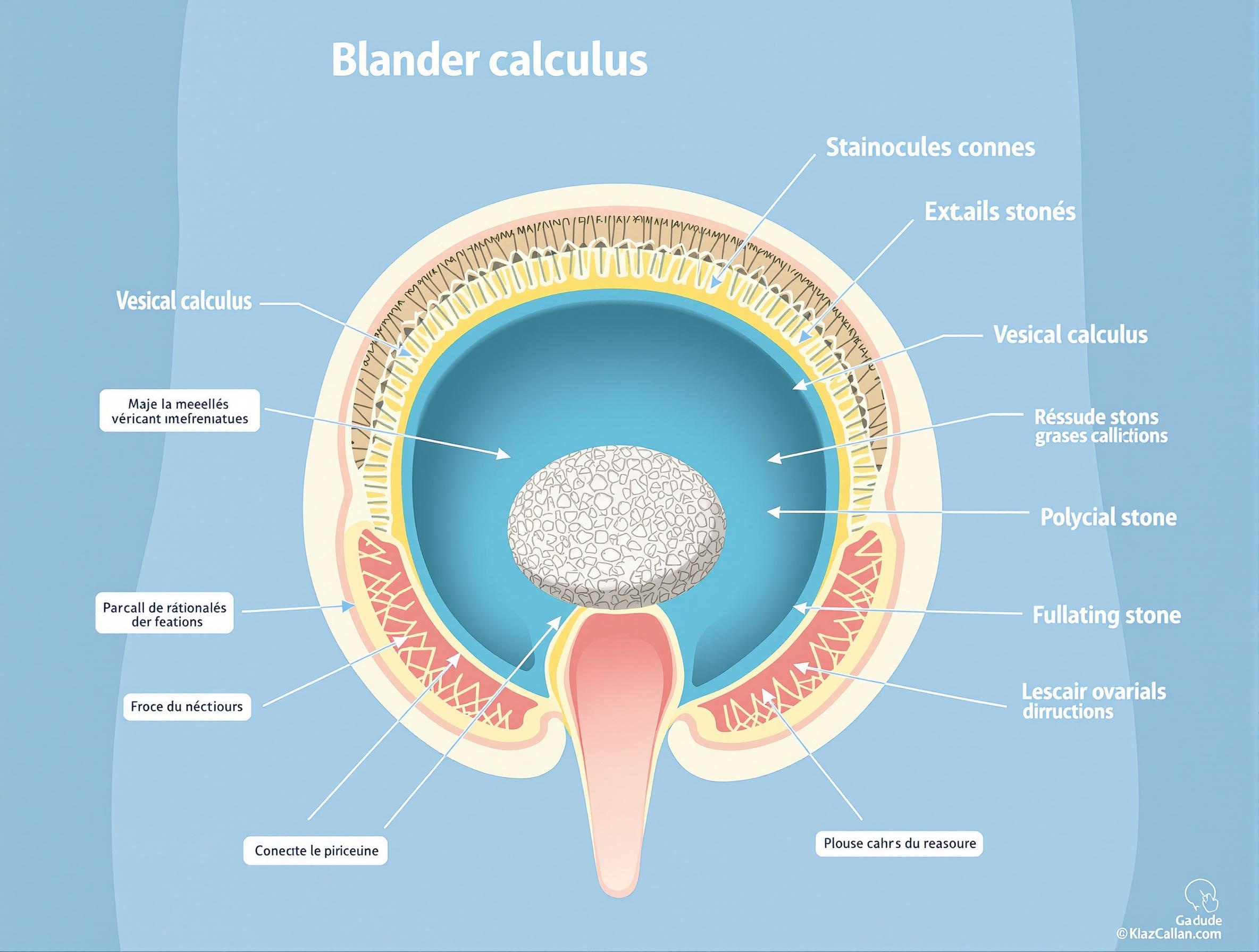Illustration d'un calcul vésical dans la vessie