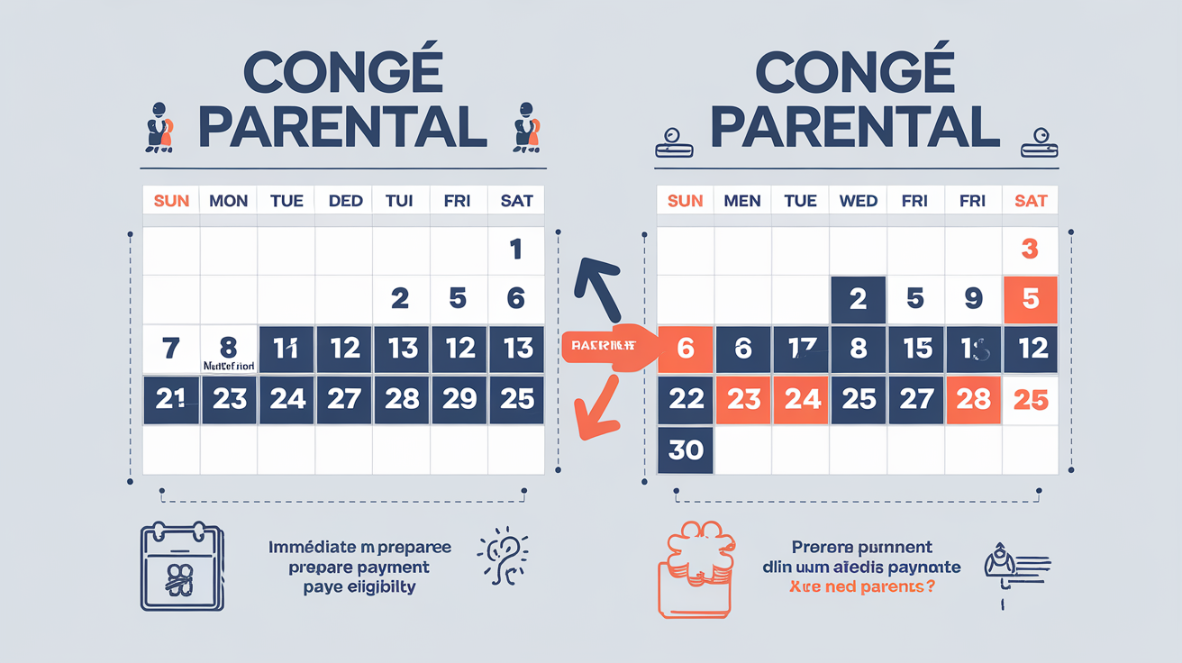Calendrier comparant un mois civil complet déclenchant paiement PreParE et un début en milieu de mois sans versement immédiat.