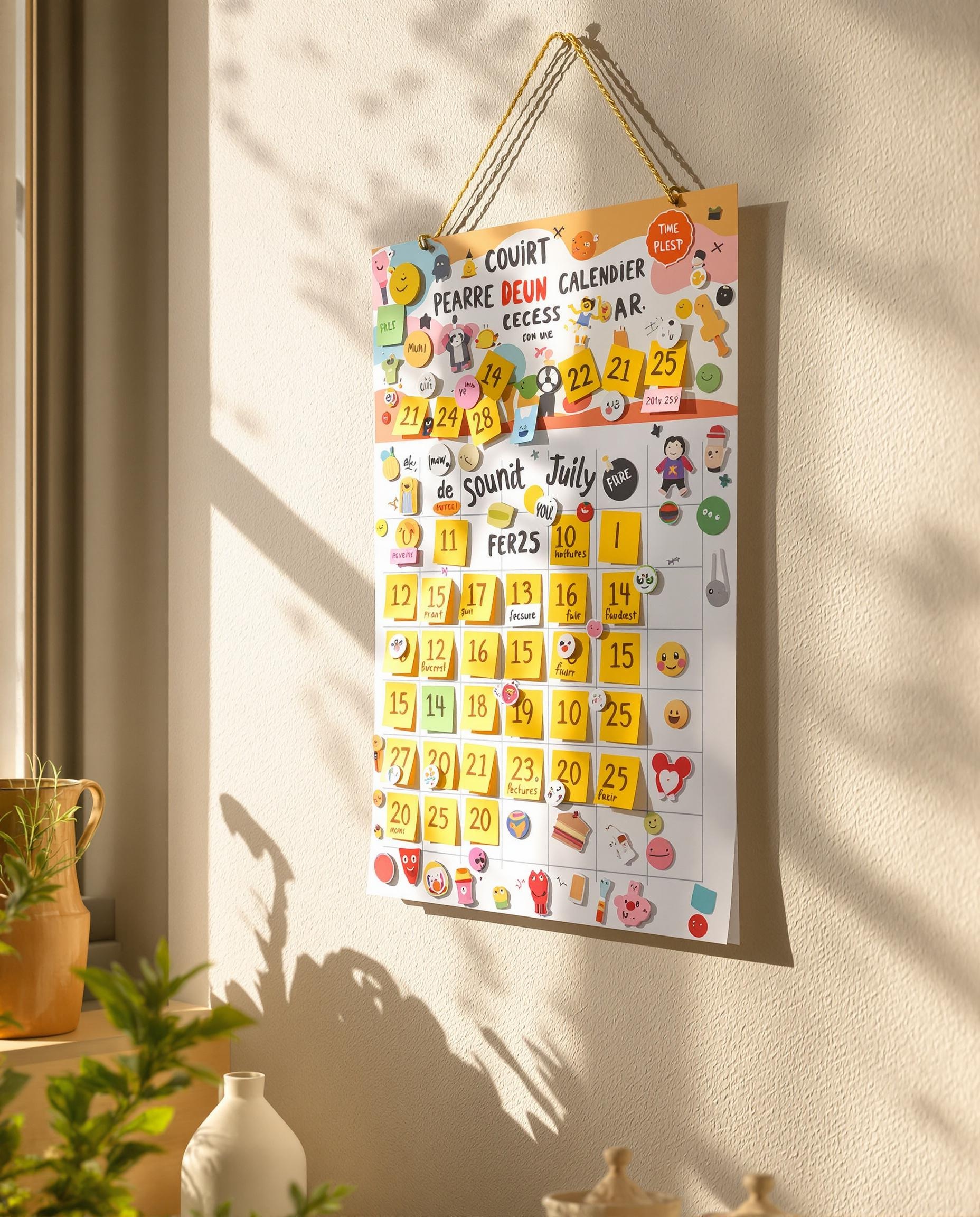 Calendrier mural avec des symboles de succès quotidiens