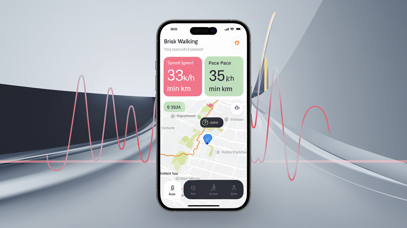 Capture d'écran d'une application de suivi de marche rapide sur smartphone