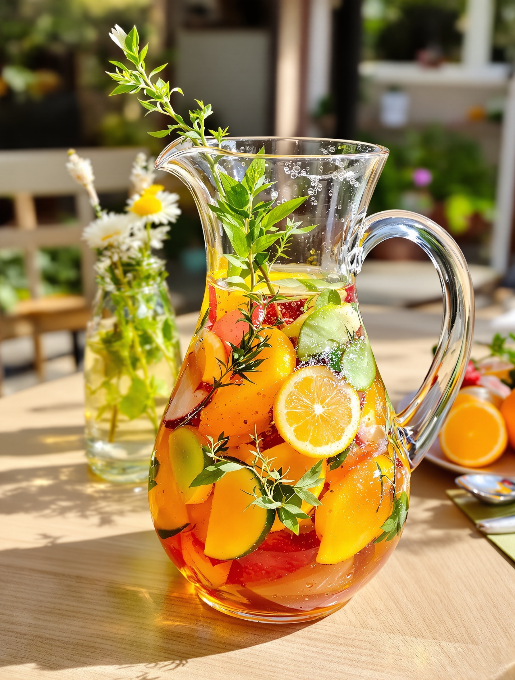 Carafe de boisson fraîche colorée au pissenlit et bouleau