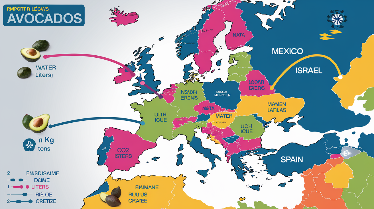 Carte importations avocat Europe et impact carbone/eau