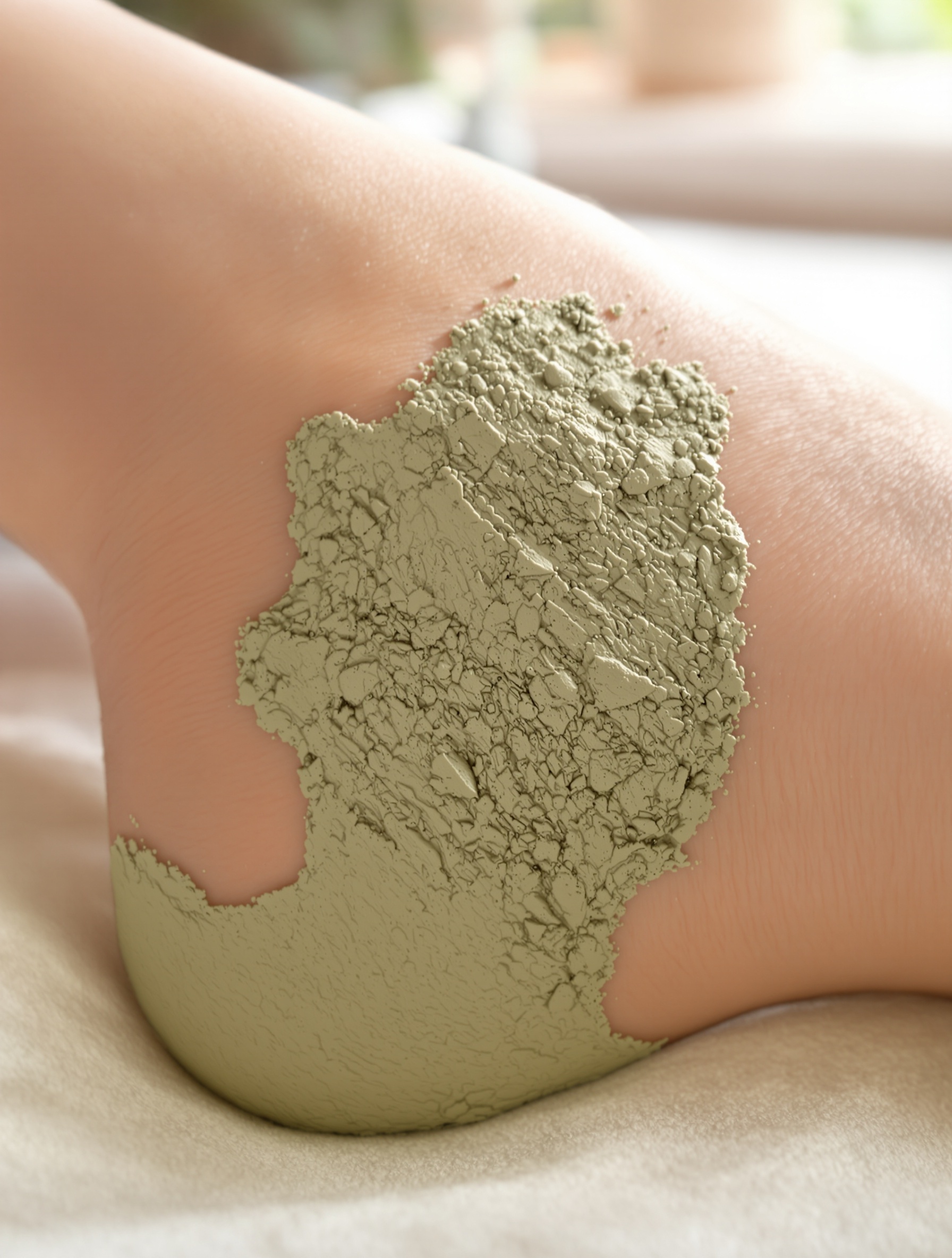 Cataplasme d'argile verte montmorillonite appliqué sur un pied douloureux