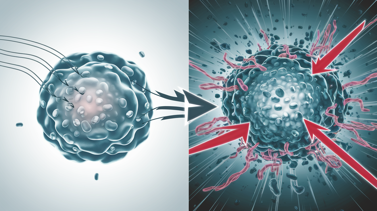 Schéma : addiction de la cellule tumorale à la L-glutamine versus utilisation modérée par cellule saine