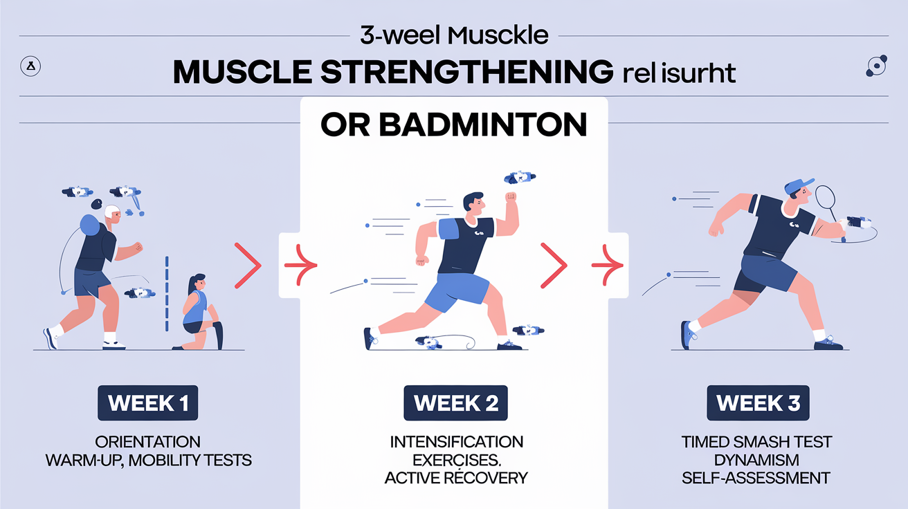 Check-list visuelle d'un plan de renforcement musculaire badminton sur 3 semaines