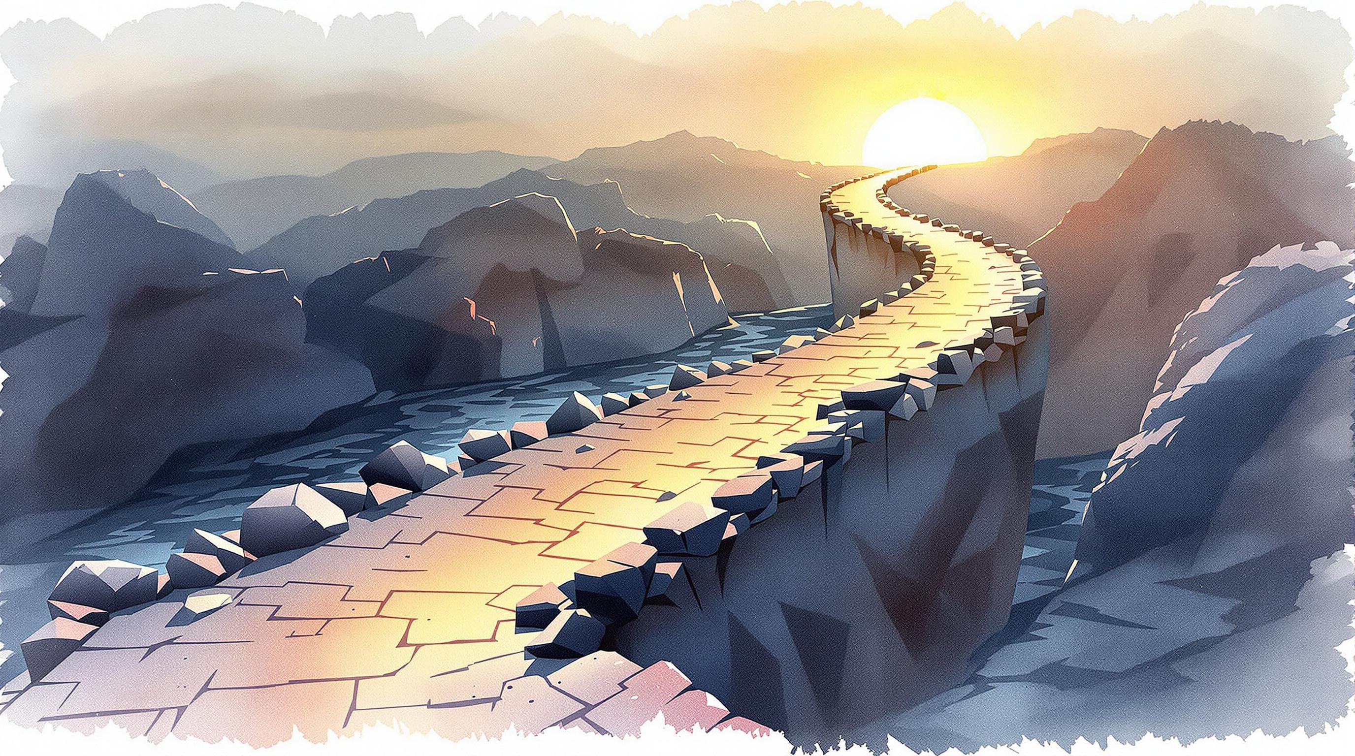 Chemin semé d'embûches vers un horizon lumineux