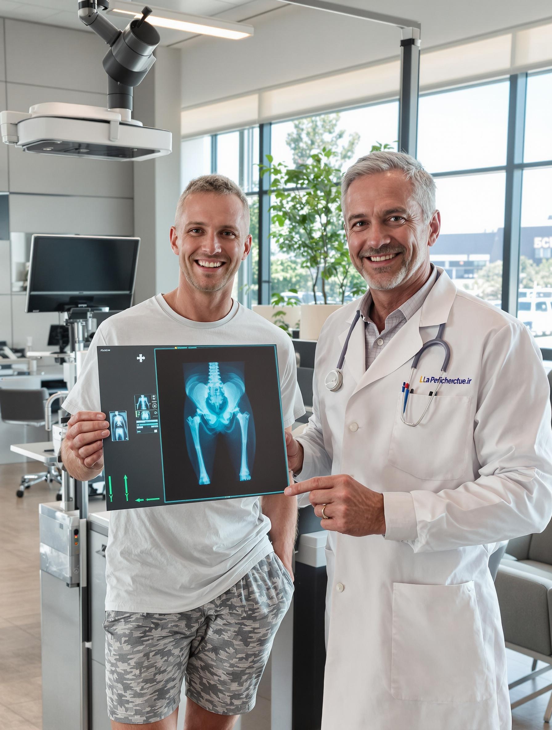 Chirurgien et patient marathonien après une prothèse de hanche