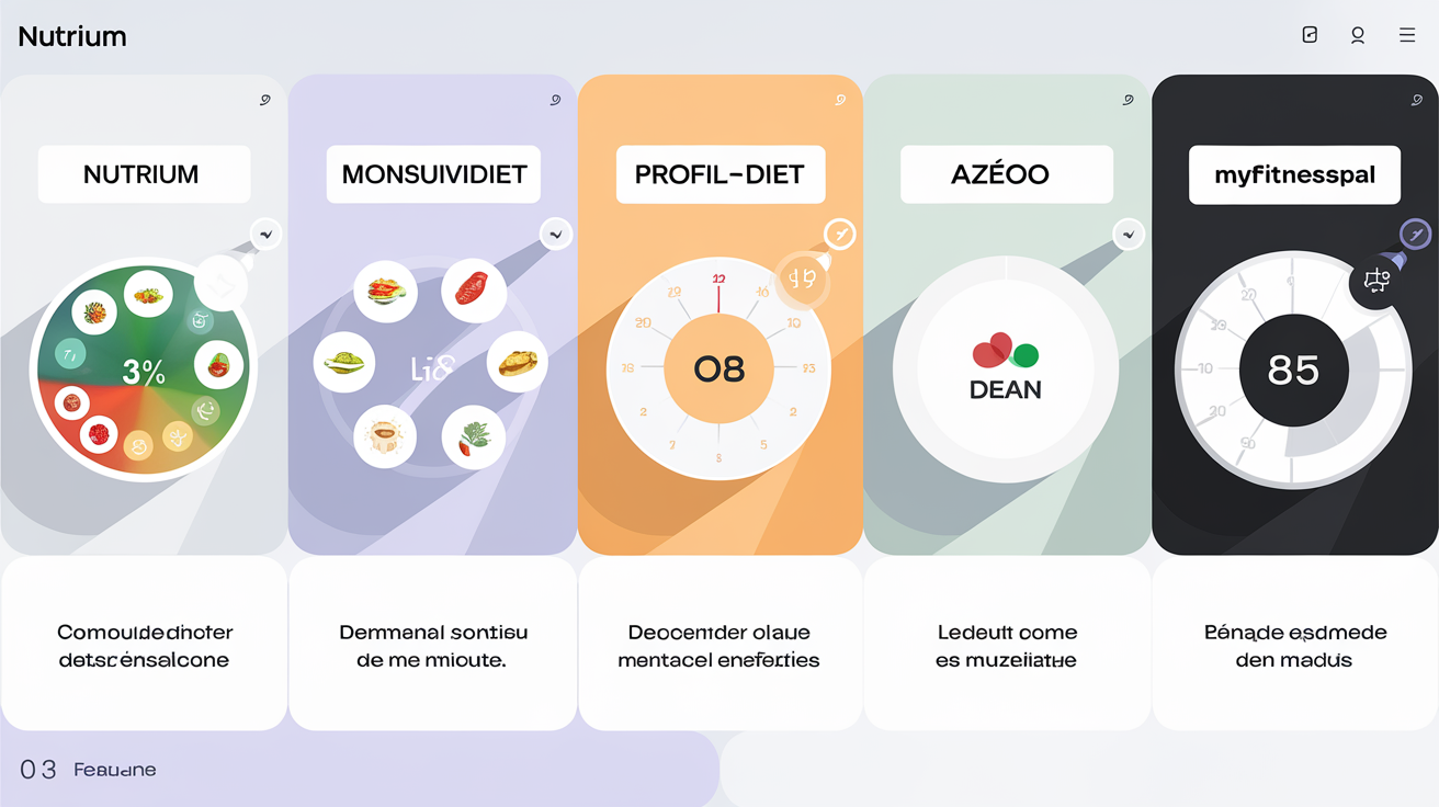 Comparatif interfaces logiciels nutrition Nutrium MonSuiviDiet PROFIL-DIET Azeoo MyFitnessPal