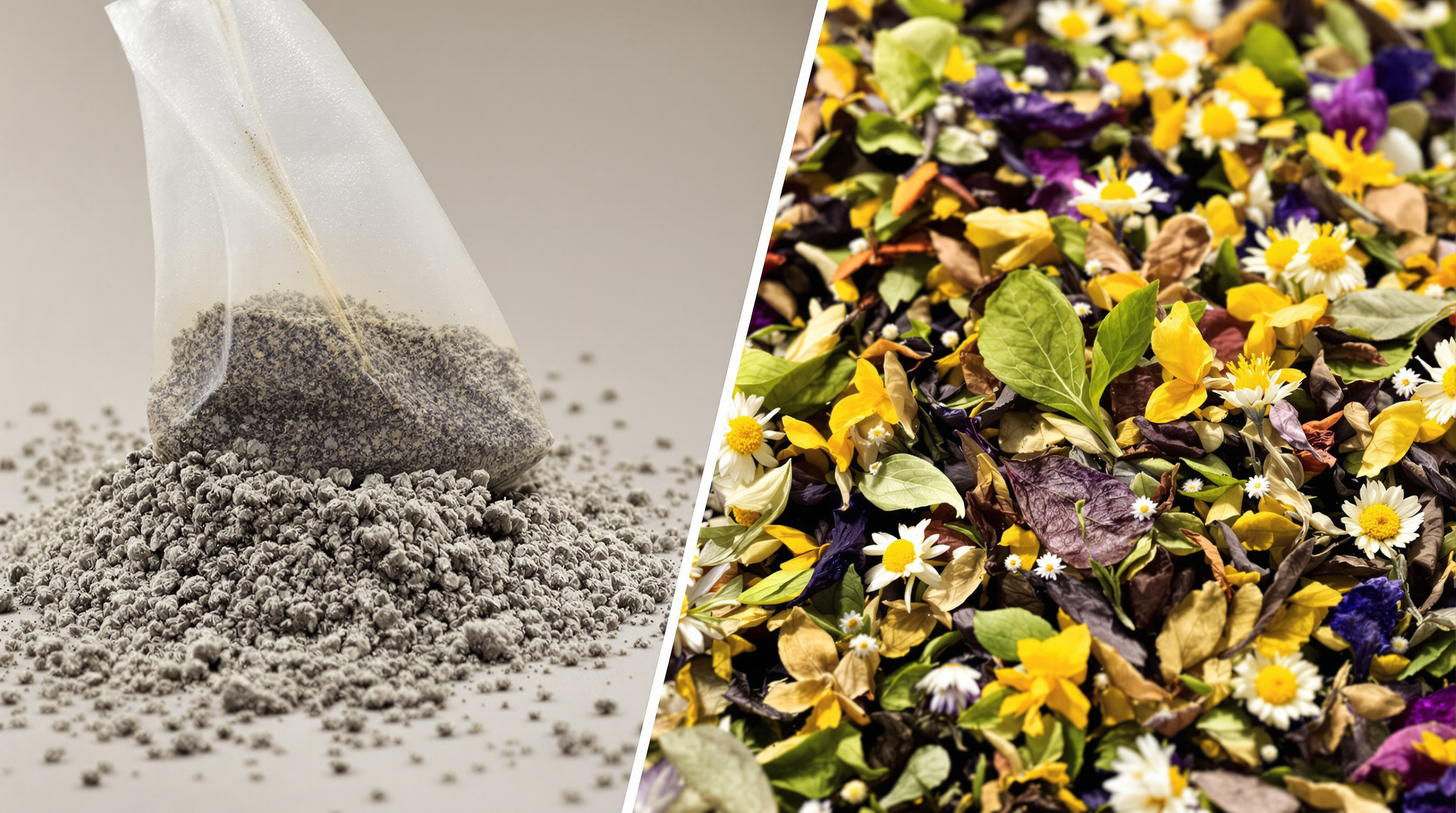 Comparaison visuelle entre tisane en sachet industriel et infusion en vrac bio