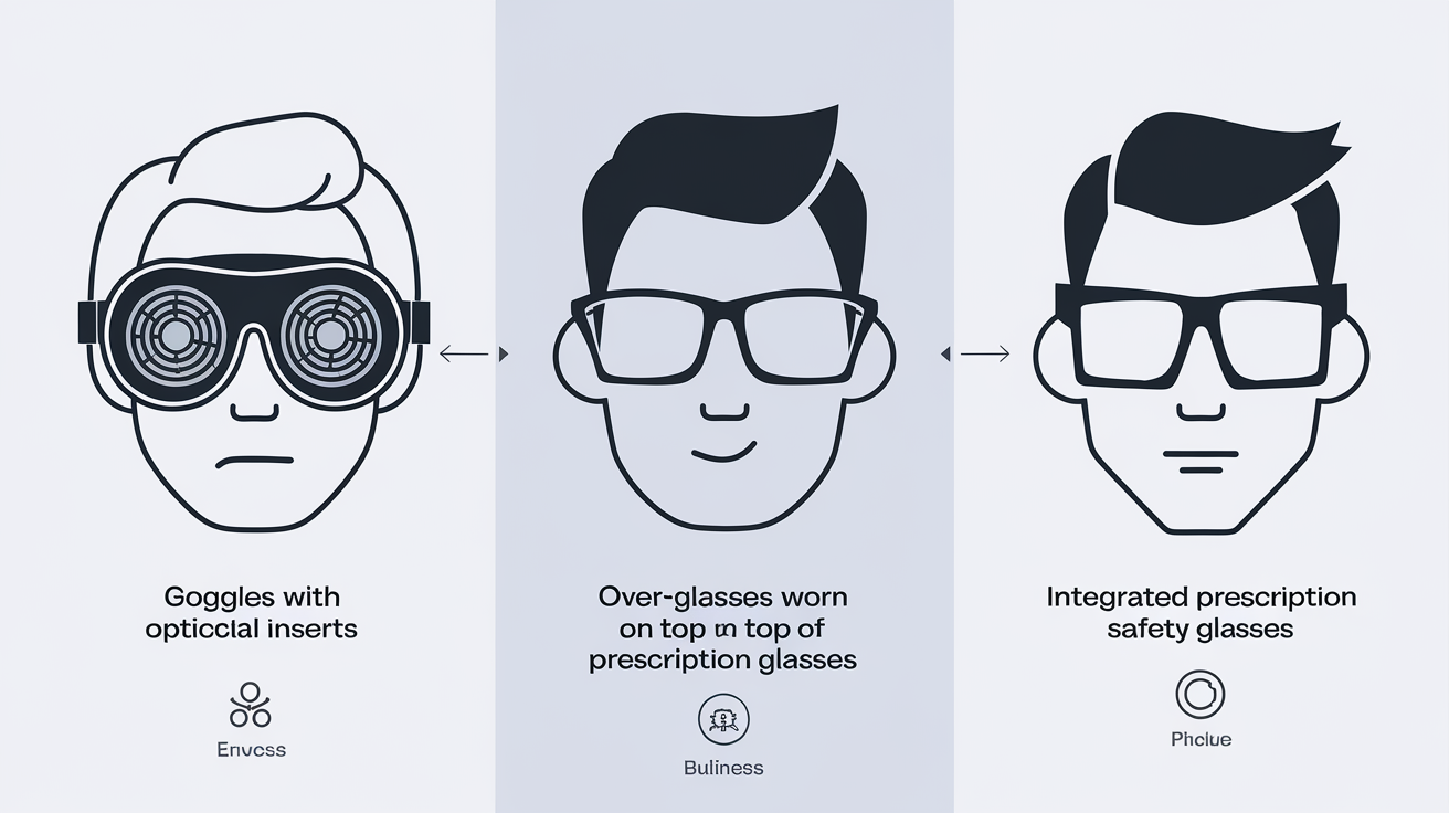 Comparaison entre inserts optiques, sur-lunettes et lunettes correctrices intégrées