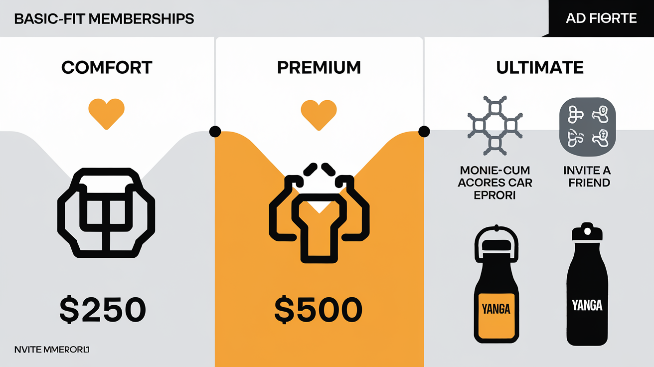 Tableau comparatif abonnements Basic-Fit Comfort Premium Ultimate
