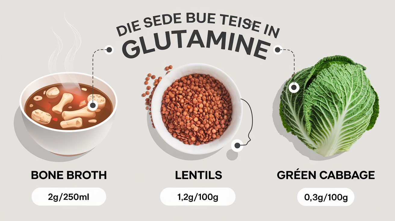 Comparaison des aliments riches en glutamine : bouillon d'os, lentilles et chou.