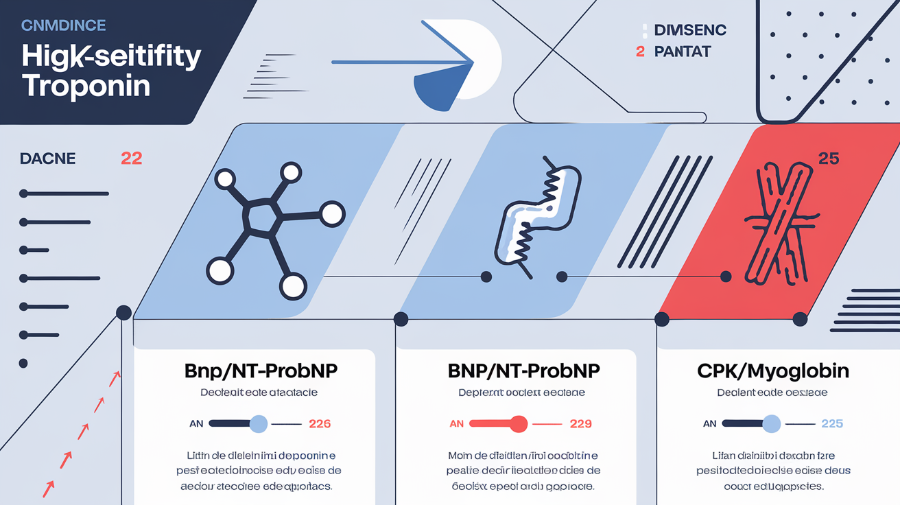 Infographie comparant la troponine ultrasensible, le BNP/NT-proBNP et la CPK/myoglobine.