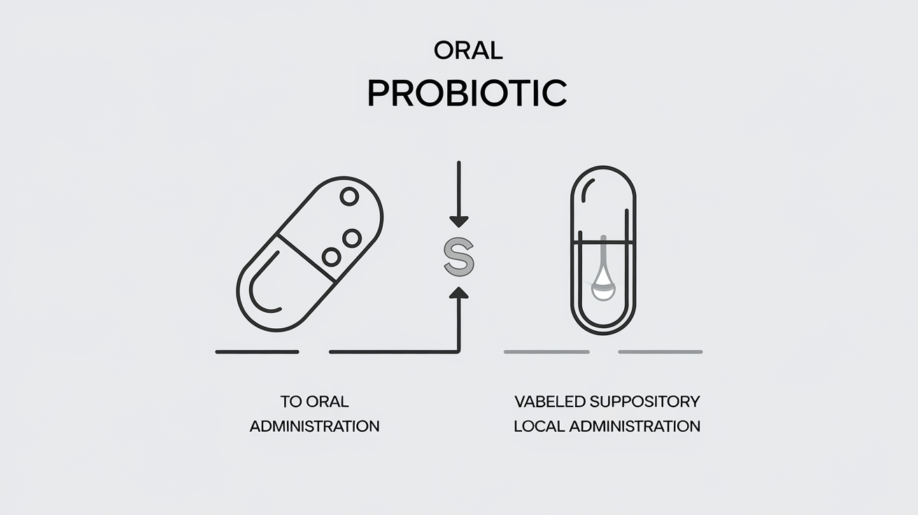 Comparatif visuel capsule probiotique orale versus ovule vaginal administration locale