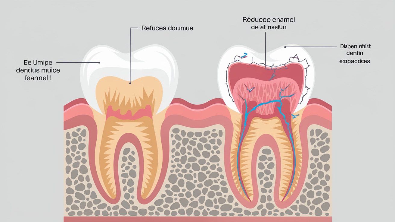 Illustration comparative émail sain vs usé par bruxisme (dentine exposée)