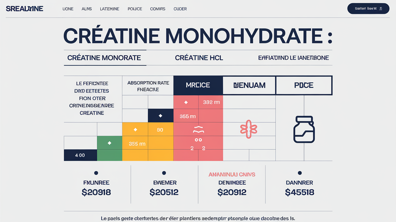 Comparatif efficacité absorption coût créatine monohydrate HCL autres