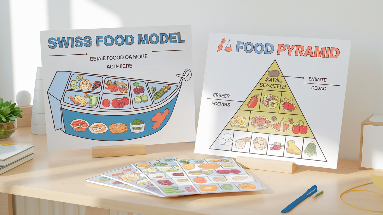 Comparatif visuel entre le bateau alimentaire et la pyramide suisse