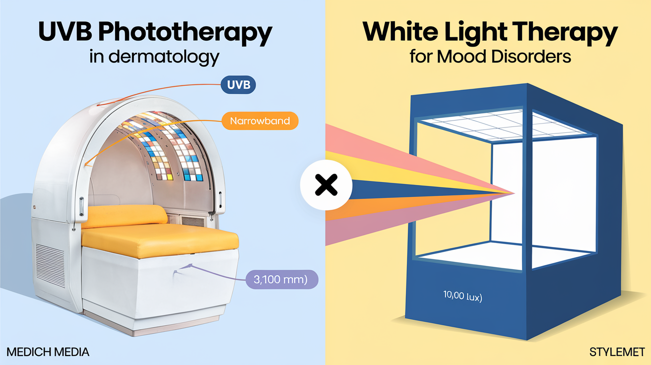 Comparaison des spectres lumineux : photothérapie UVB et luminothérapie à 10 000 lux