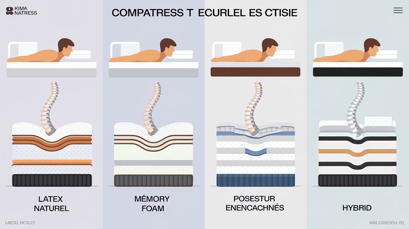 Comparatif visuel technologies matelas pour mal de dos lombaire