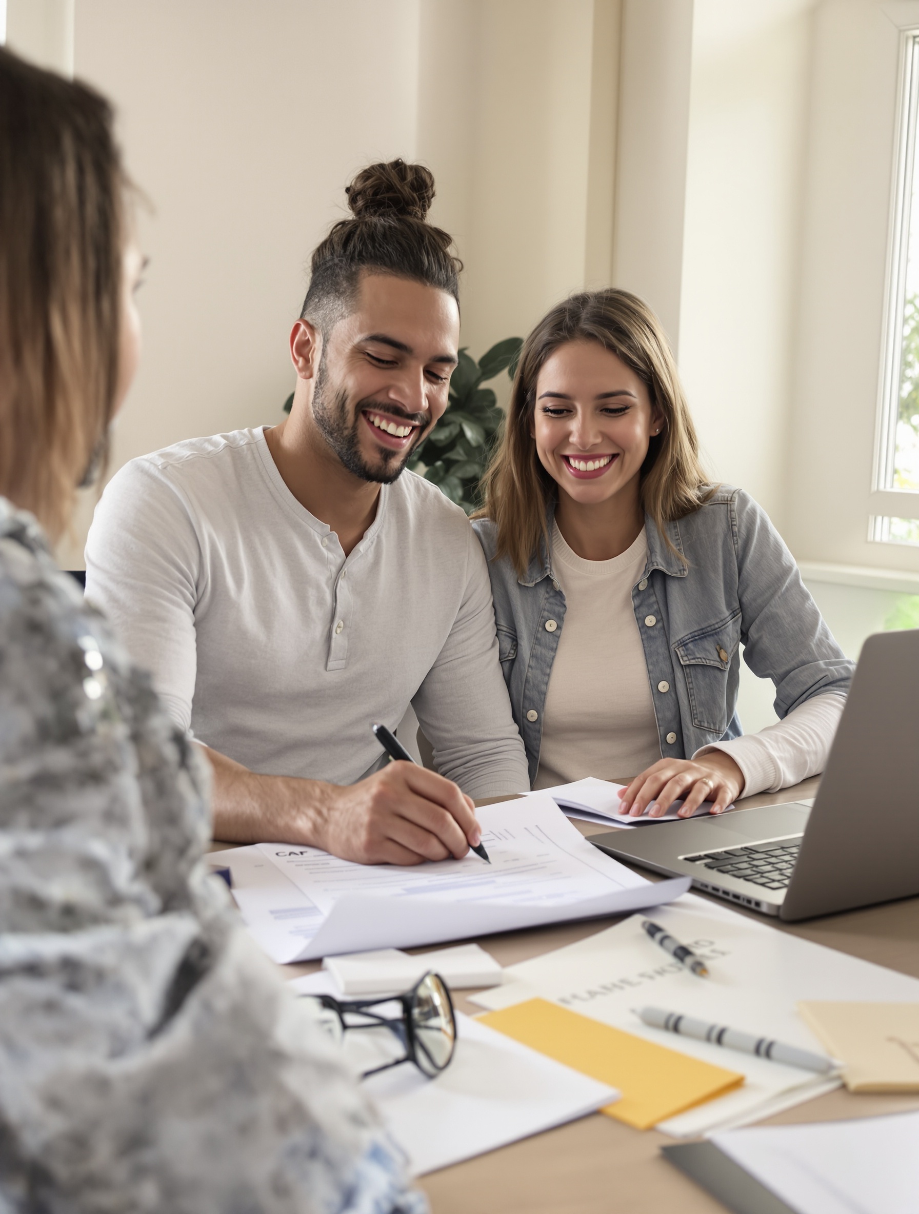 Parents remplissant le dossier PreParE CAF sereinement