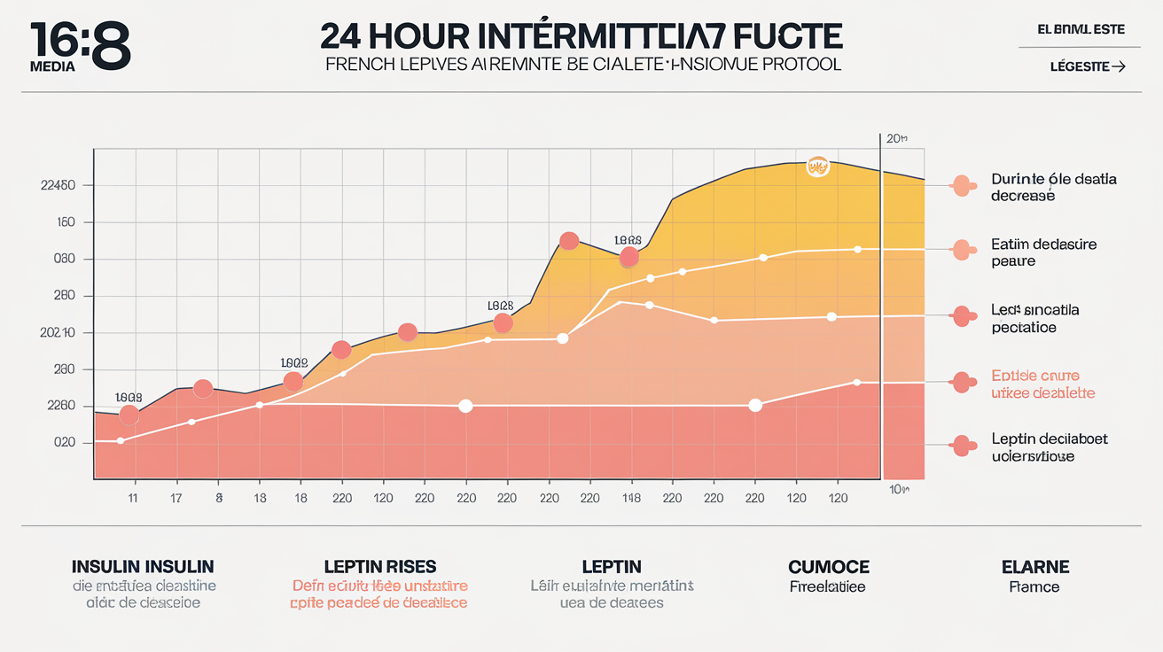 Infographie montrant les variations d'insuline et de leptine pendant la fenêtre alimentaire du jeûne intermittent