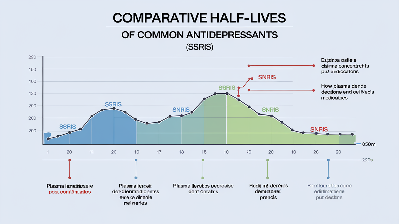 Tableau clinique illustrant la demi-vie comparative des antidépresseurs courants