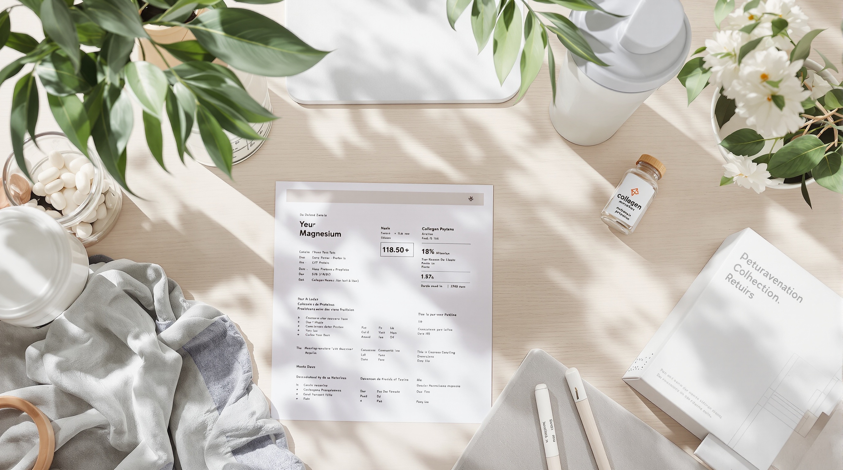 Bureau naturopathe : compléments, shaker et analyse sanguine