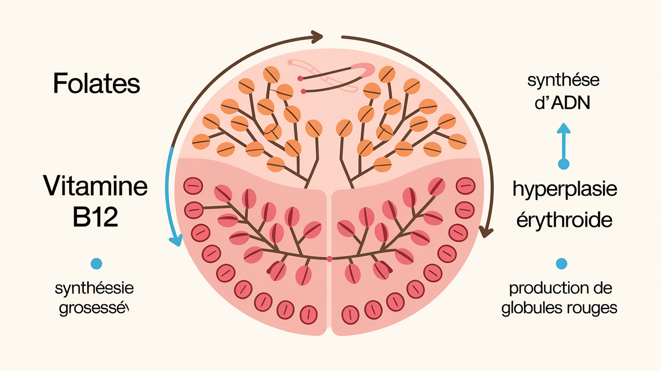Diagramme folates-B12 et production globules rouges chez la femme enceinte.