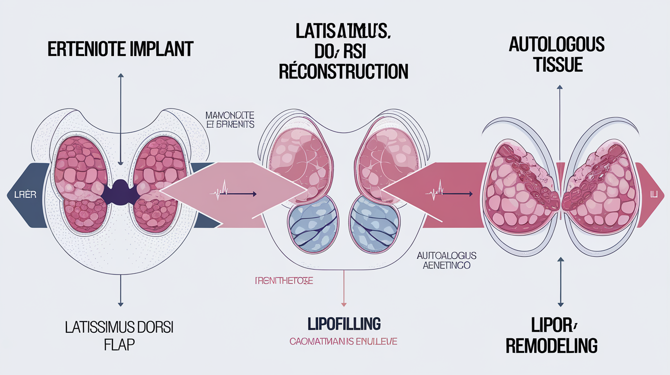 Schéma comparatif des principales techniques de reconstruction mammaire.
