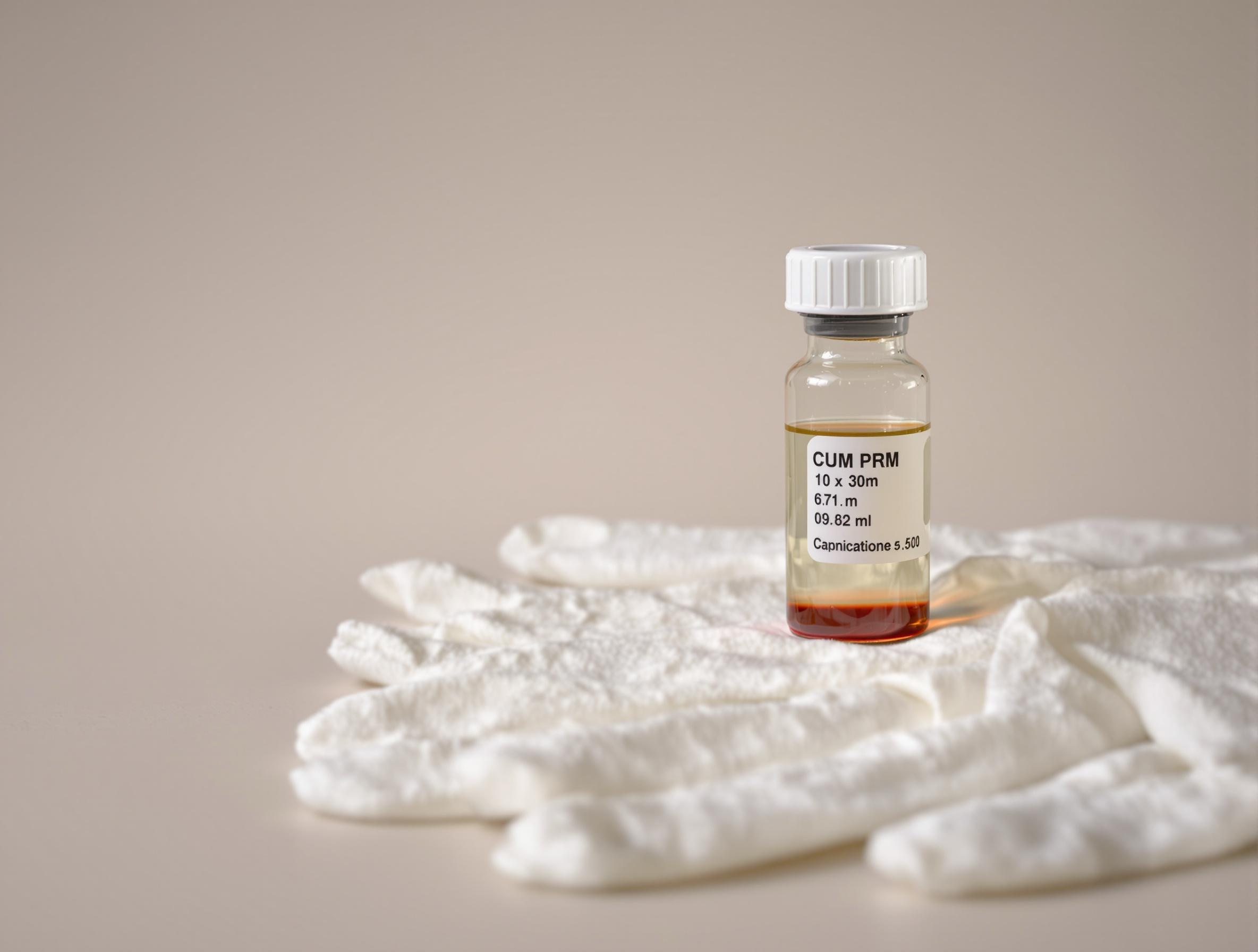 Urine légèrement colorée par du sang dans un flacon médical après cystoscopie