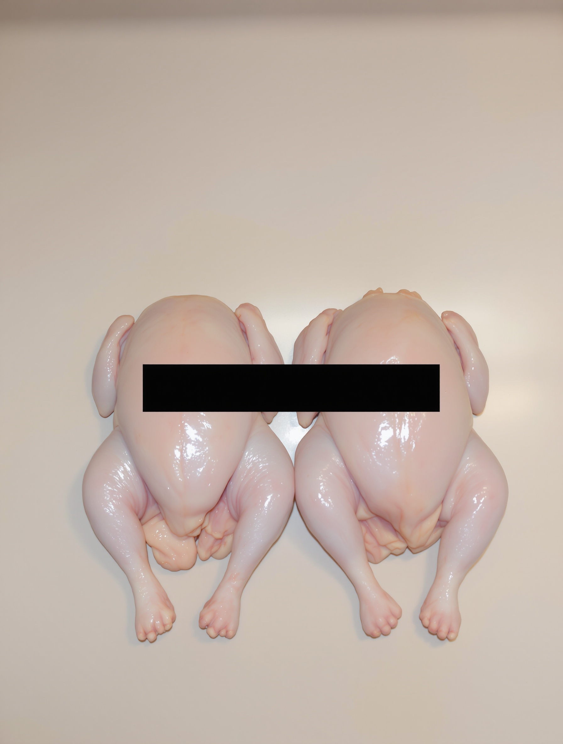 Image extraite des dossiers Epstein montrant deux poulets crus et une censure centrale.