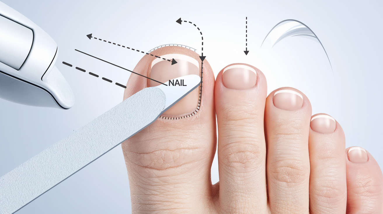Ongle de pied coupé droit, lime douce, matrice unguéale respectée.