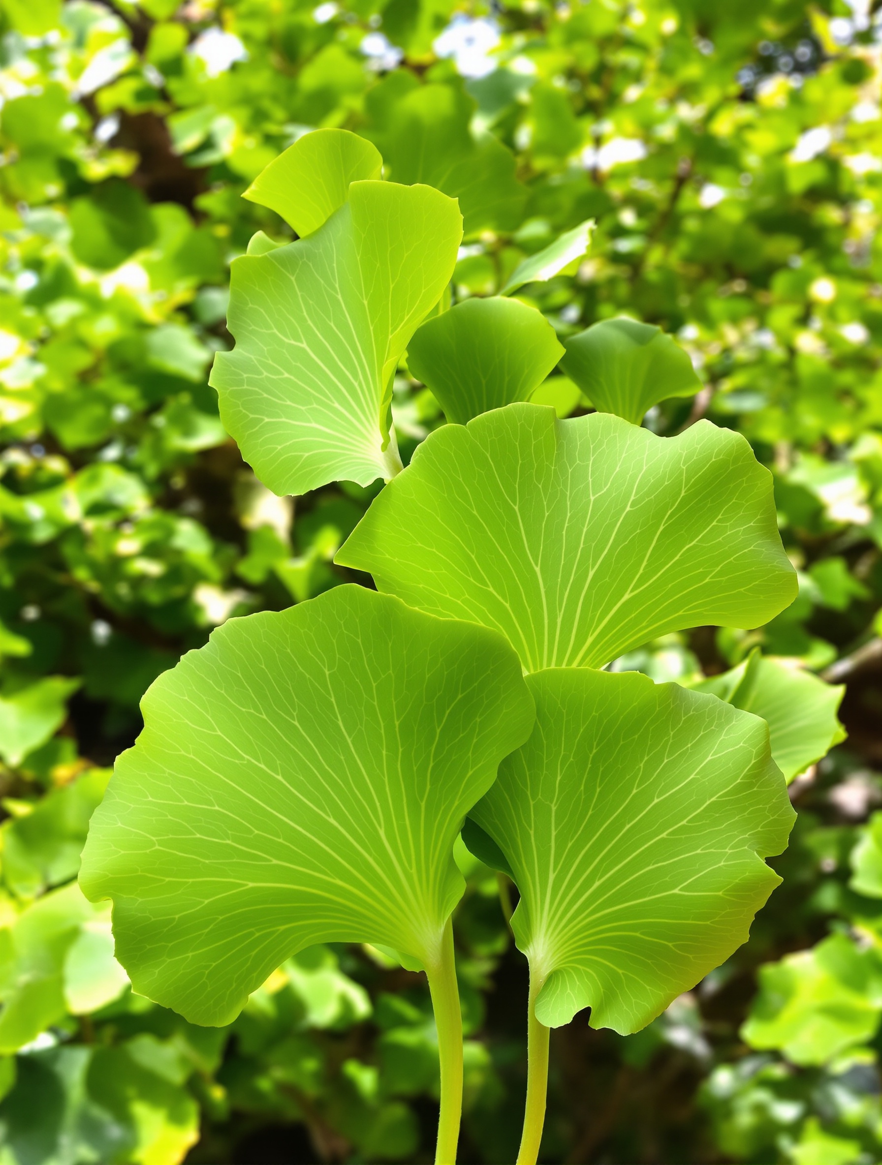 Feuilles fraîches et vertes de Ginkgo Biloba, symbole de la nature et de la circulation sanguine au service de l'oreille interne.