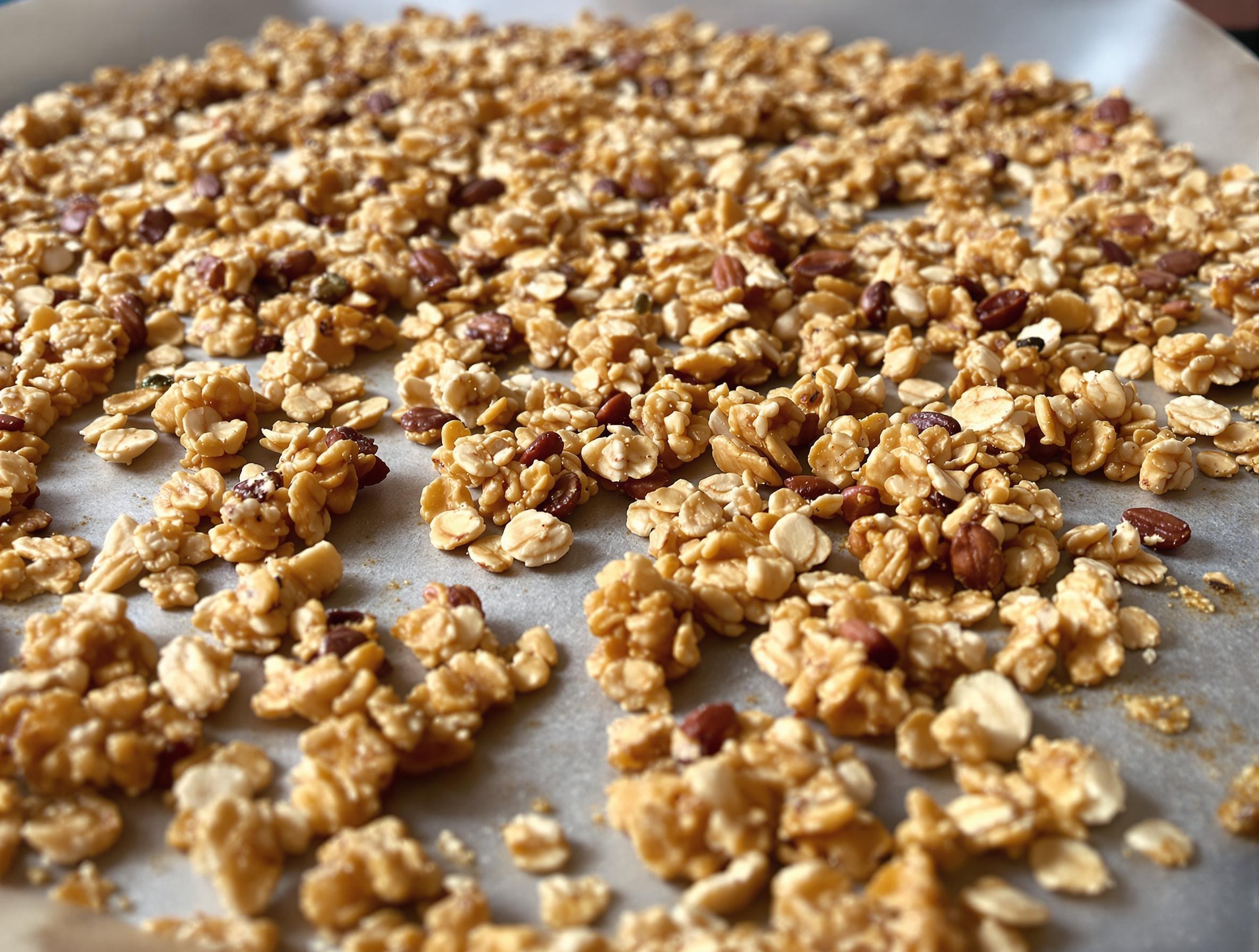 Granola maison doré sur plaque cuisson