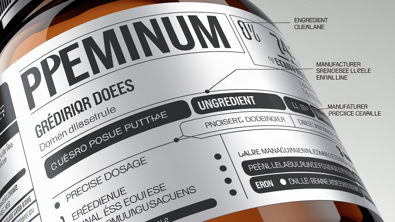 Gros plan sur une étiquette de complément alimentaire - zones clés à vérifier