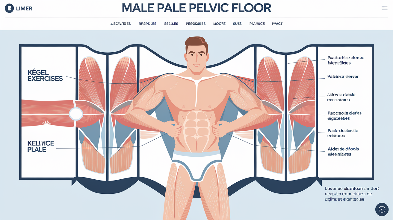 Schéma illustrant le plancher pelvien masculin et les exercices de Kegel