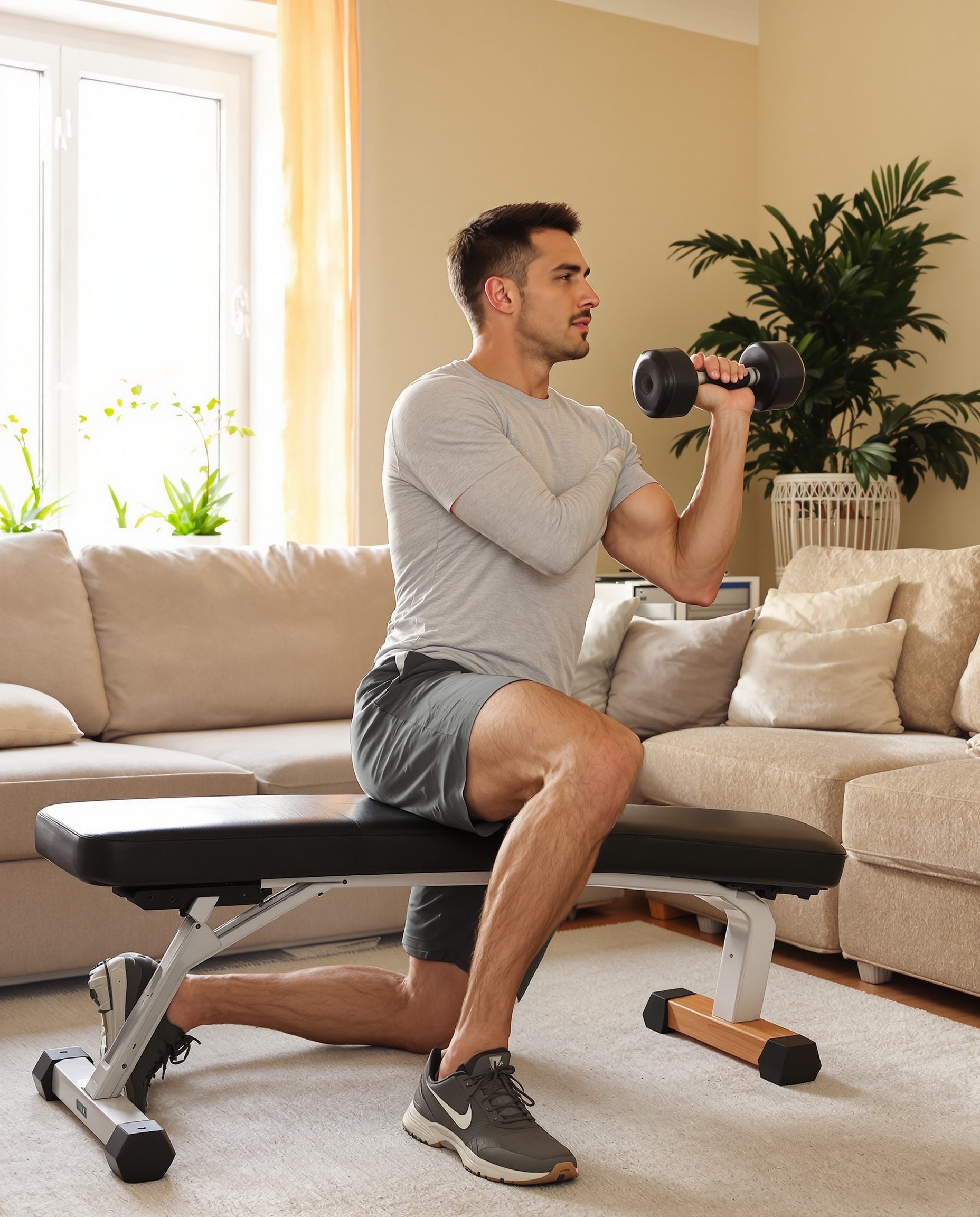 Rowing avec haltère genou sur banc