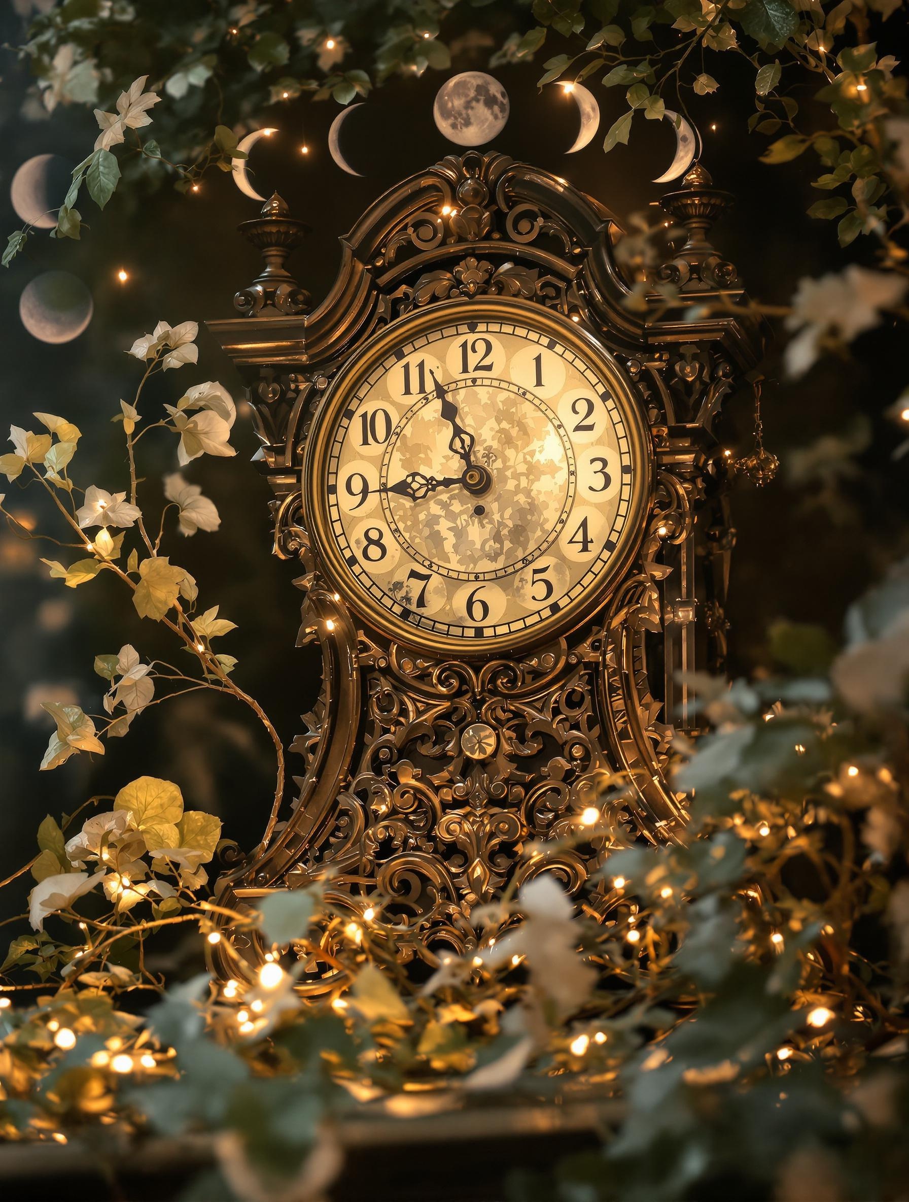 Horloge ancienne affichant 12h12, symbolisant les cycles naturels et l'équilibre.