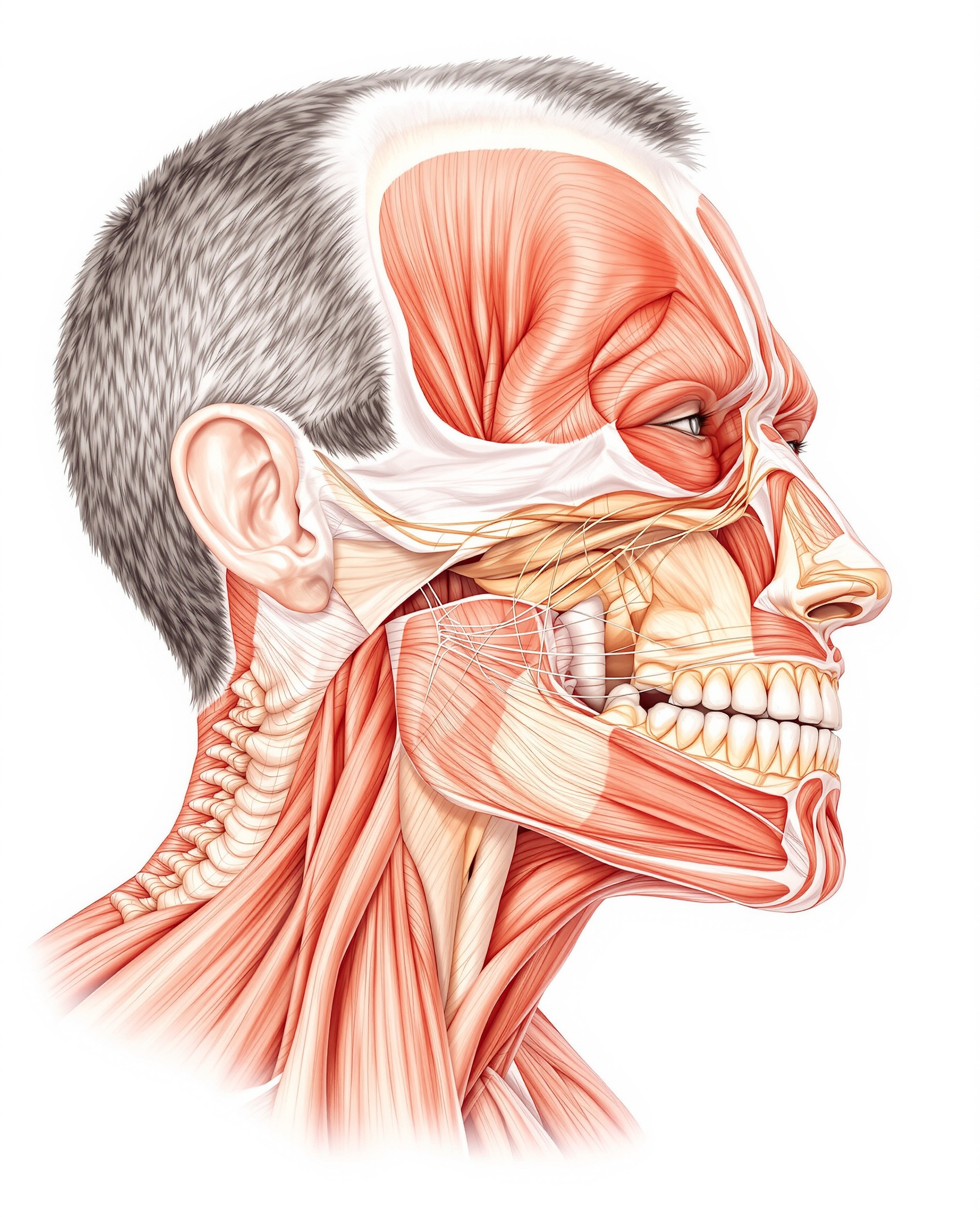 illustration anatomique du bruxisme, occlusion dentaire et tensions des muscles masticateurs