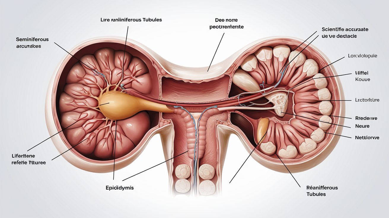 Illustration anatomique des tubules séminifères, de l'épididyme et du canal déférent.
